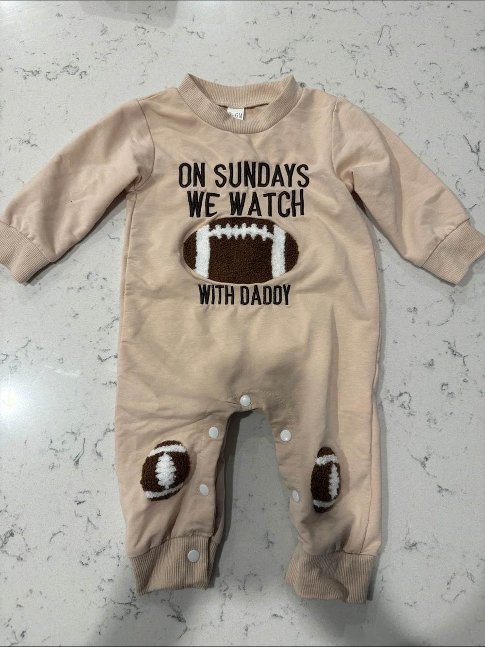 On Sundays We Watch With Daddy Beige Football One-Piece